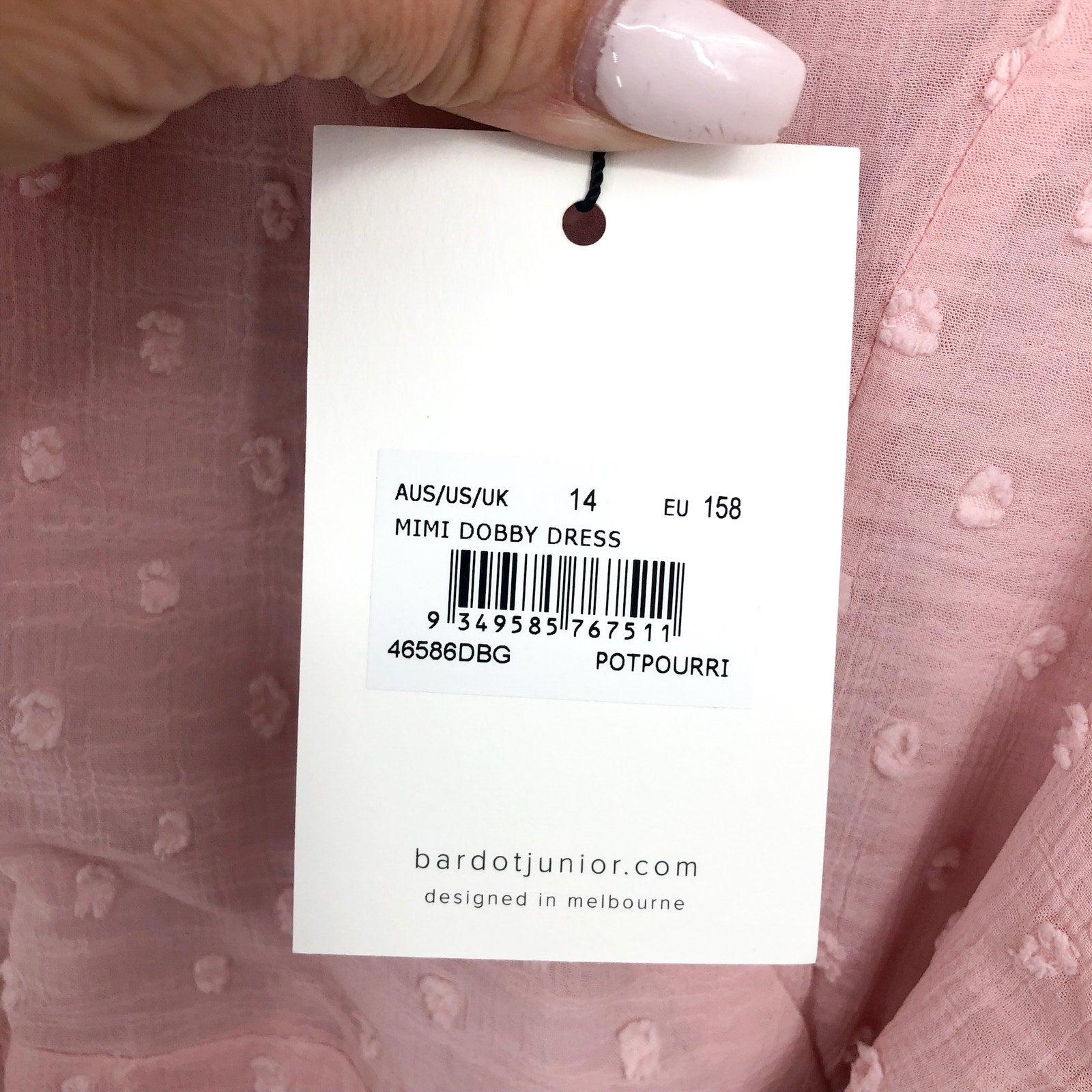 BARDOT JUNIOR Girls Mimi Dobby Dress Size 14 Pink Potpourri Lace Ruffle NWT