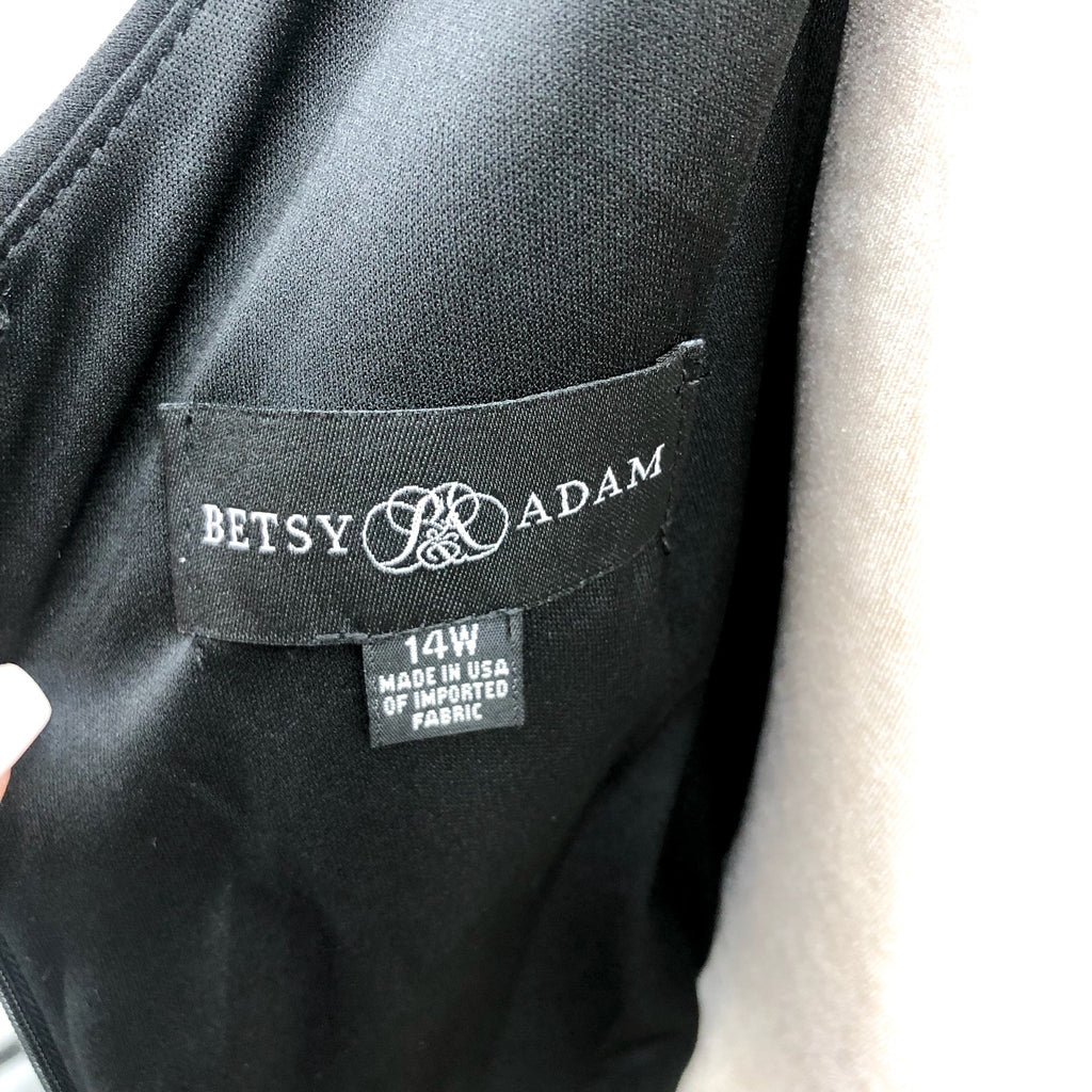 BETSY & ADAM Women's Jordan Short Scuba Crepe Dress 14W Black Drape Back NWT