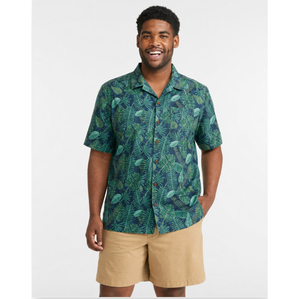 L.L BEAN Mens Tropics Print Short-Sleeve Casual Shirt Small Carbon Navy Blue NWT