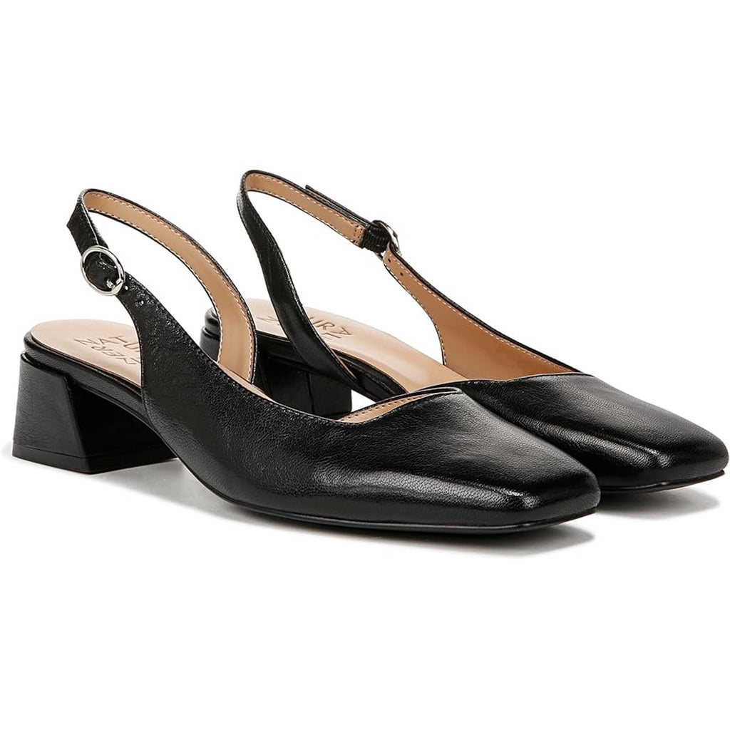 NATURALIZER Womens Jayla Low Slingback Pumps Size 6 WIDE Black Leather Heels NIB