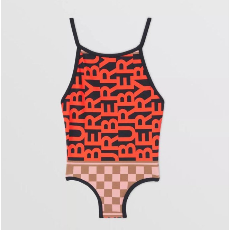 BURBERRY Girl's Sandie Logo One Piece Swimsuit Size 12 Youth Vermillion Red NWT