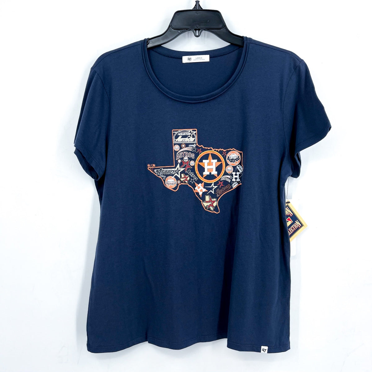 47 BRAND WOMENS MLB Houston Astros Cooperstown T-Shirt Large Blue Dual Club NWT