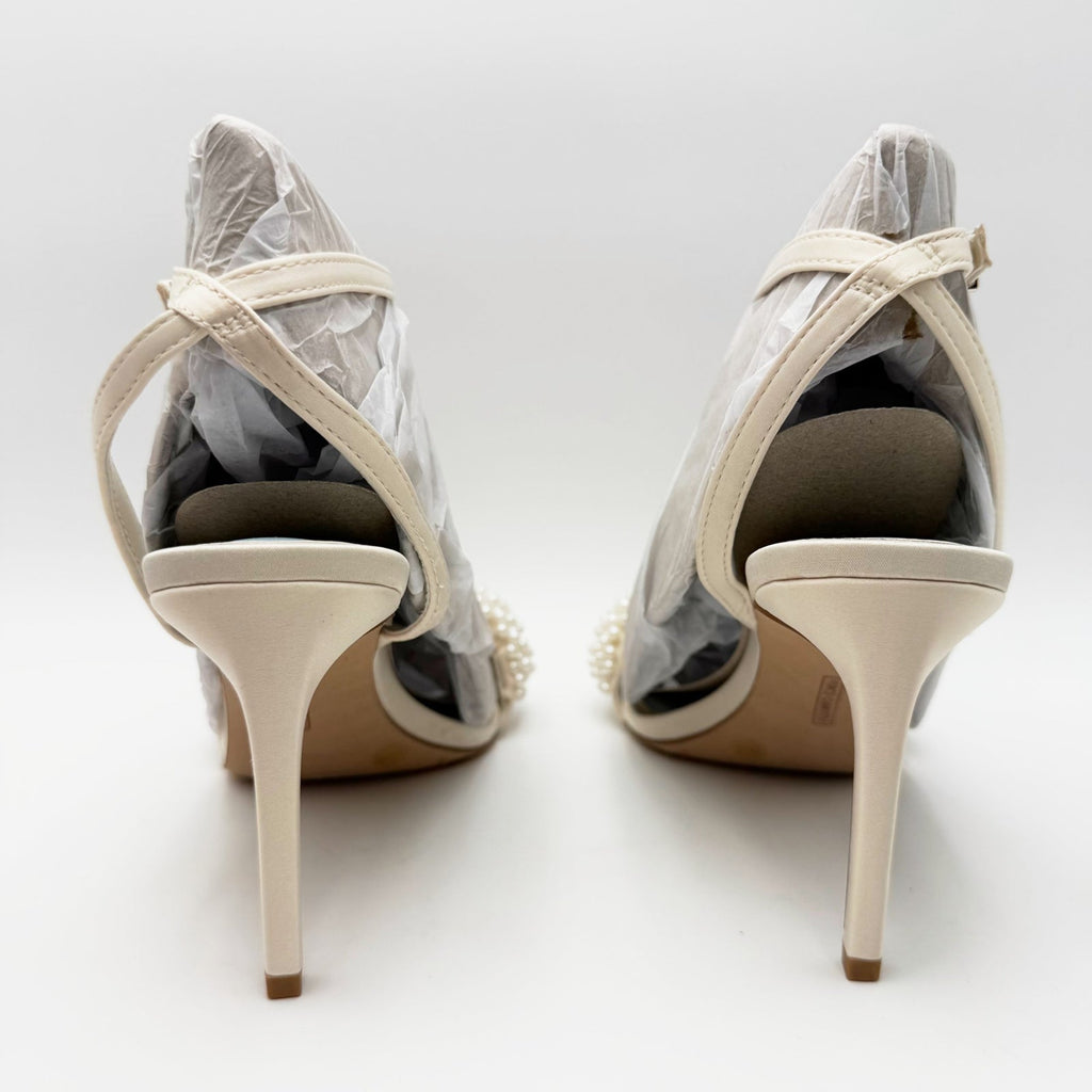 Vince Camuto Womens Arleem Pearl Beaded High Heel Sandals Size 8 Off White NWOB