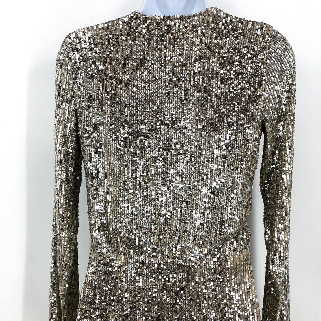SHOW ME YOUR MUMU Party Hop Dress XS Silver Platinum Sequins Long Sleeve NWT