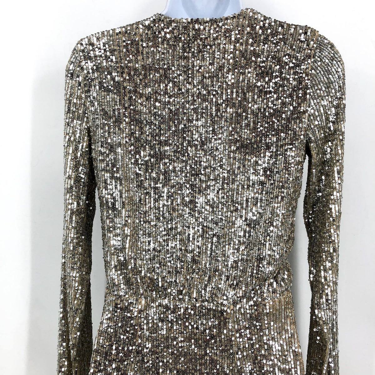 SHOW ME YOUR MUMU Party Hop Dress XS Silver Platinum Sequins Long Sleeve NWT