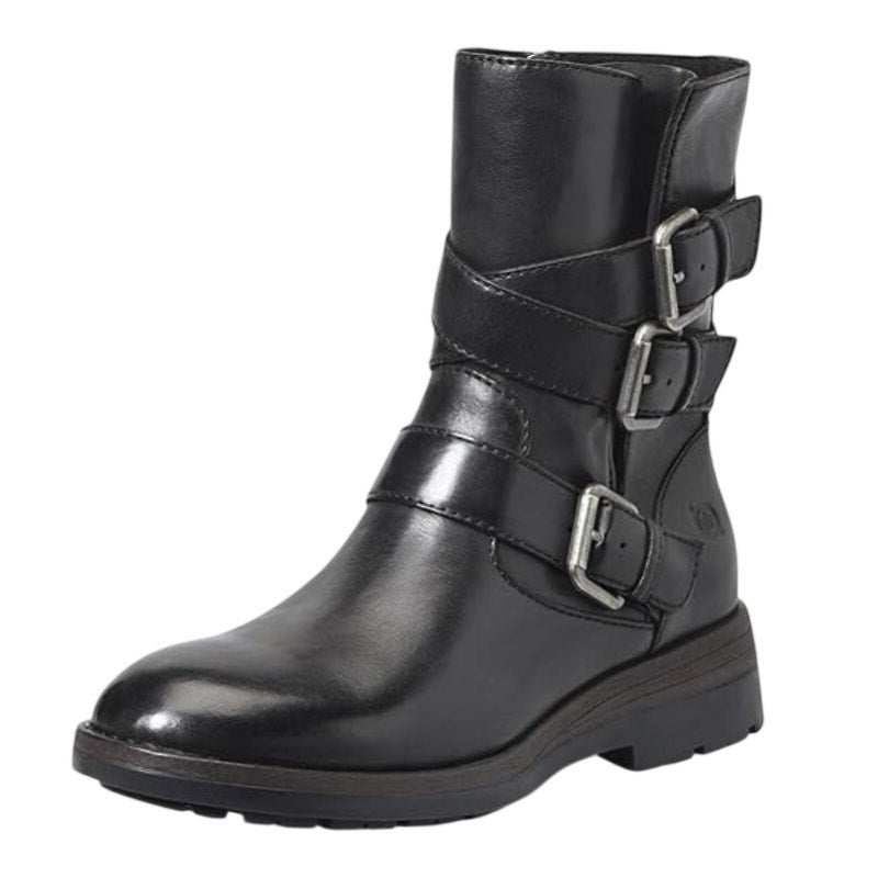 Born Womens Mayne Mid Calf Boots US 6 M EU 36.5 Black Leather Combat Buckle NIB