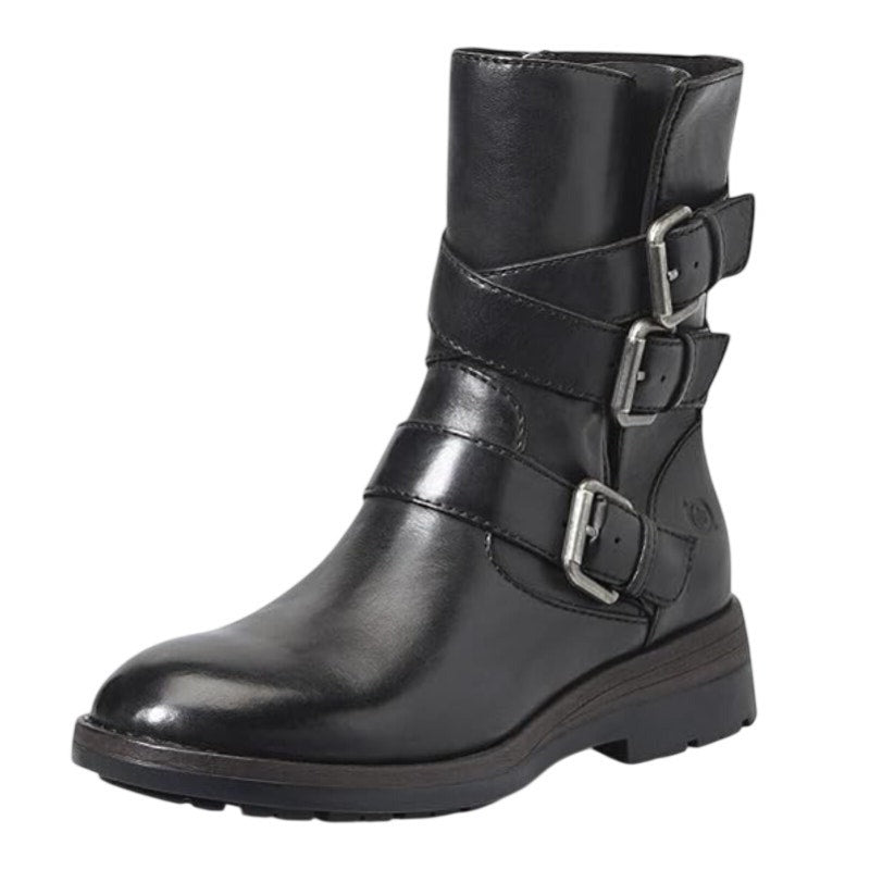 Born Womens Mayne Mid Calf Boots US 6 M EU 36.5 Black Leather Combat Buckle NIB