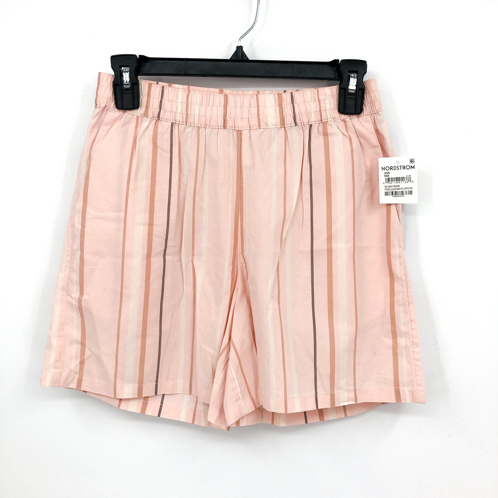 BP. Unisex Stripe Cotton Casual Short XXS Pink/Cream Elastic Waist Nordstrom NWT