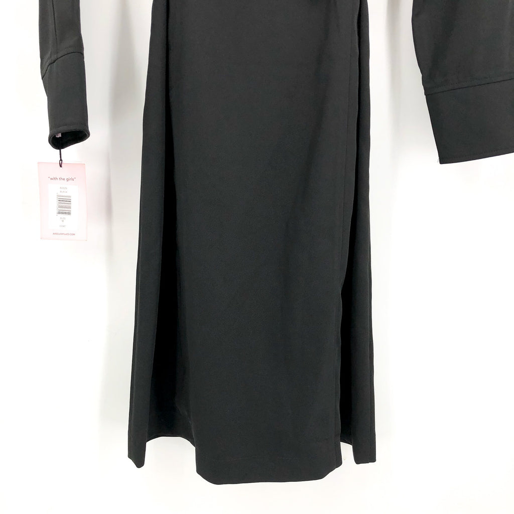 AVEC LES FILLES Womens Drape-Front Trench Coat Medium Black Belted Stretch NWT