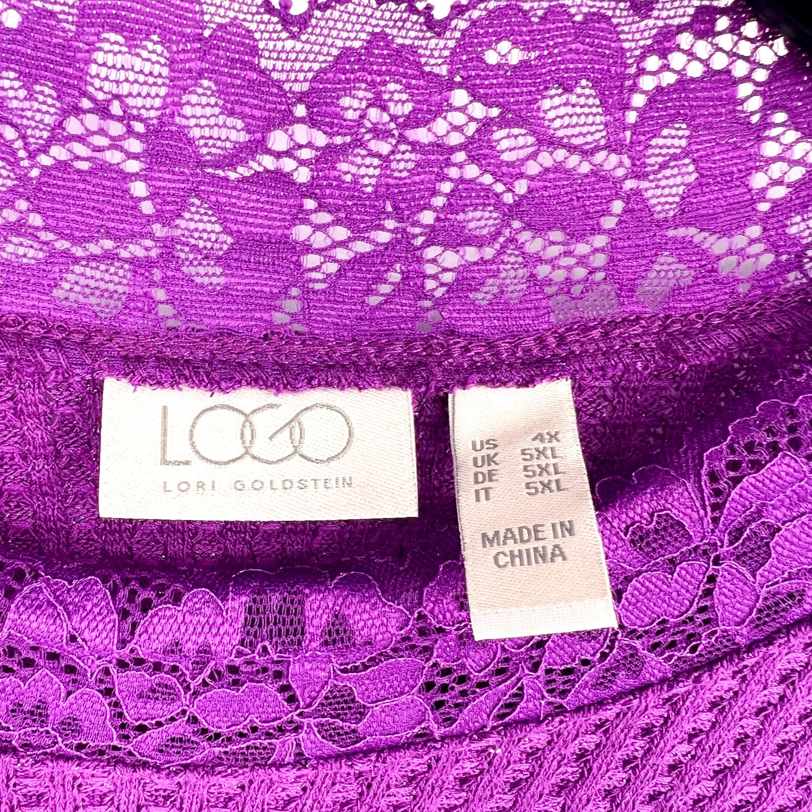 LOGO LORI GOLDSTEIN Metallic Waffle Knit Top 4X Purple Long Sleeve NWOT