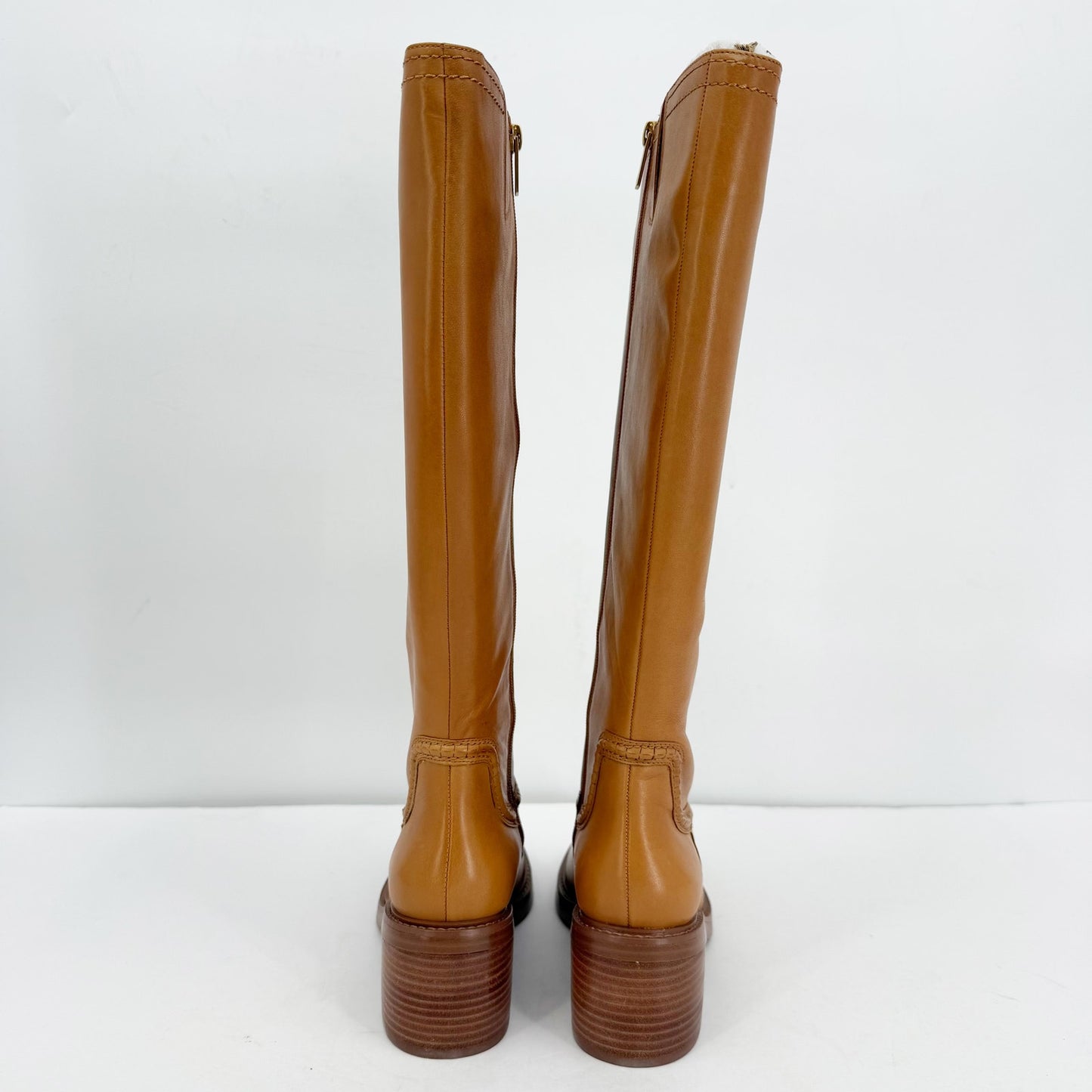 Vince Camuto Womens Vuliann Tall Heeled Boots US 5 M Brown Burnished Leather NIB