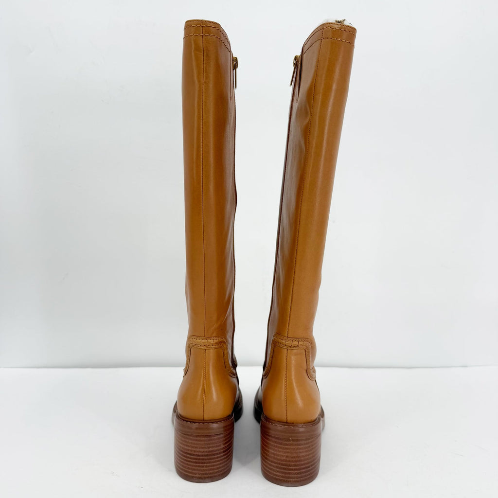 Vince Camuto Womens Vuliann Tall Heeled Boots US 5 M Brown Burnished Leather NIB