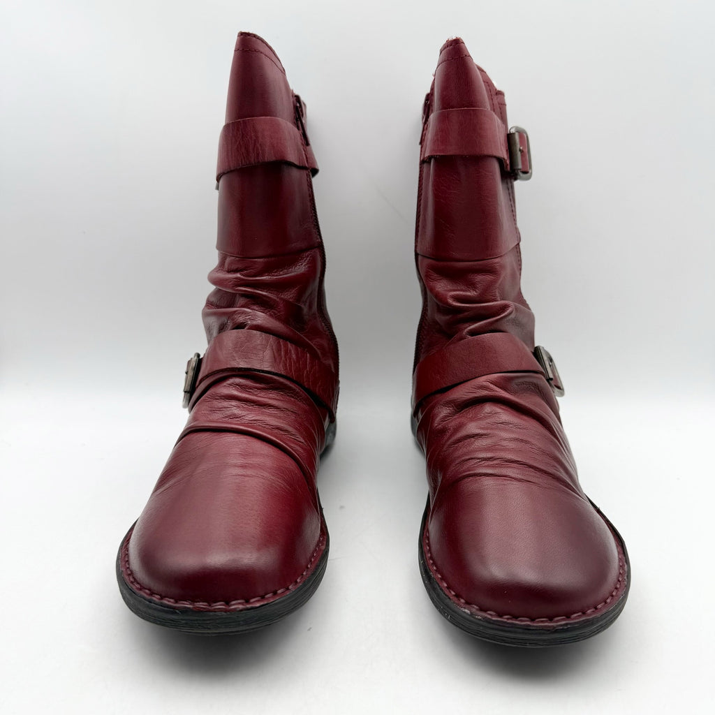 Miz Mooz Womens Pasha Mid Calf Boots EU 38 US 8 Burgundy Red Leather NIB