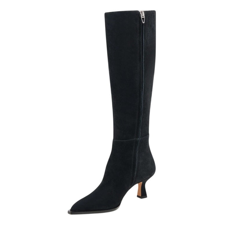 Dolce Vita Womens Auggie Knee High Heeled Boot 7.5 Extra Wide WC Black Suede NIB