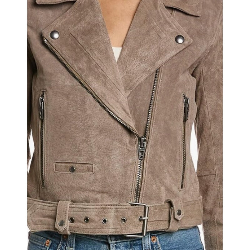 BLANKNYC Women's Cropped French Motorcycle Jacket Small Brown Taupe Leather NWT