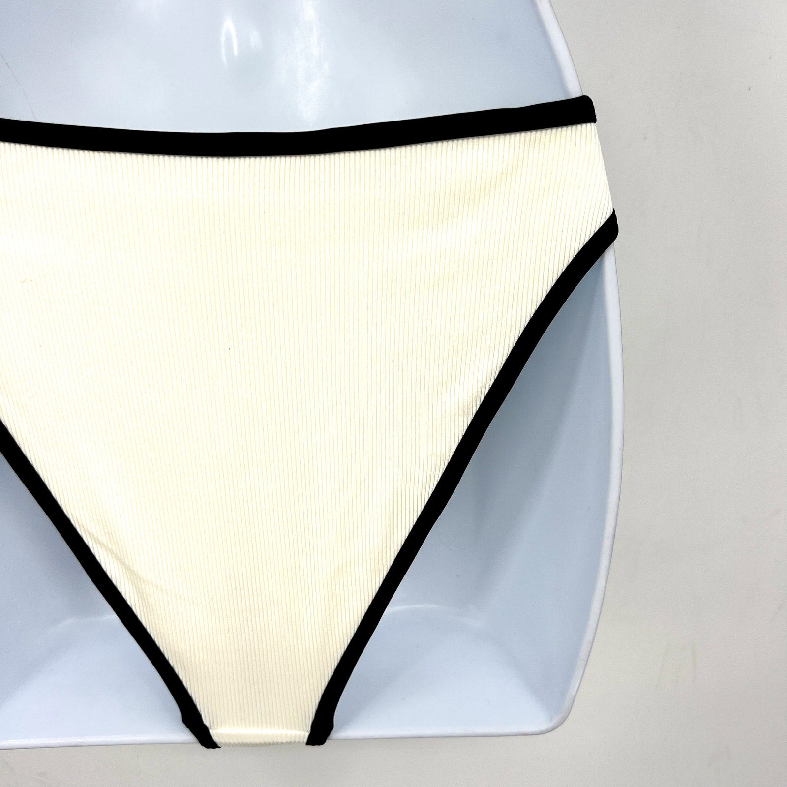 L*SPACE Women's Nora Ribbed Bitsy Bikini Bottom Small Cream Black High Waist NWT