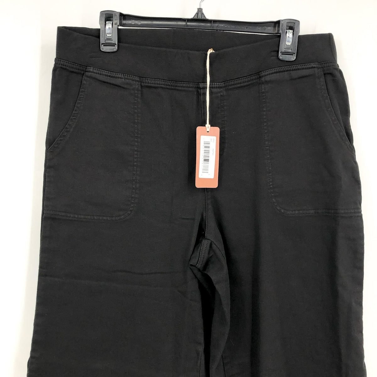 XCVI Women's Atlas Flared Leg Pants Large Black Elastic Waist Frayed Hem NWT