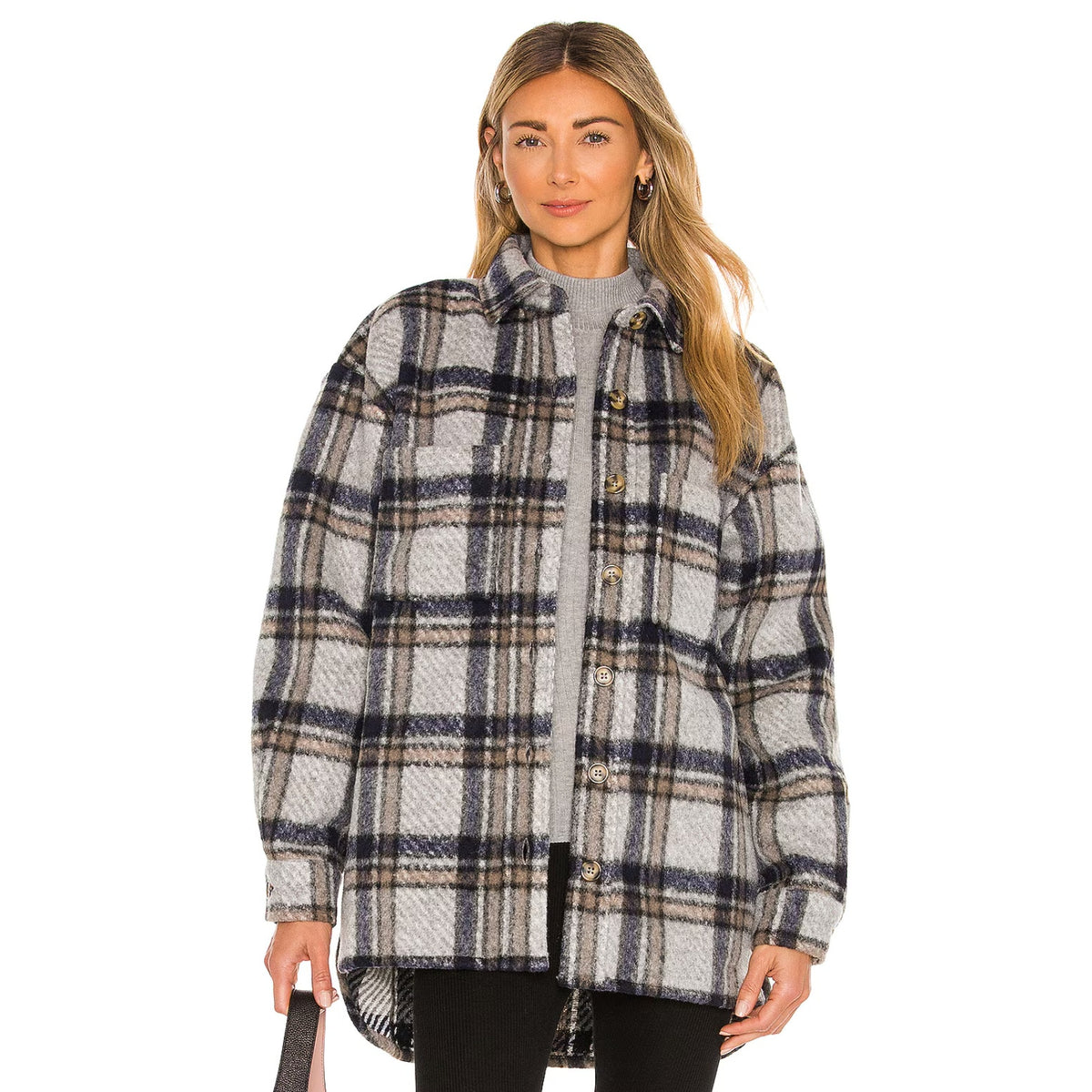 BARDOT Women Checked Flannel Shirt Jacket Small Blue Check NWT