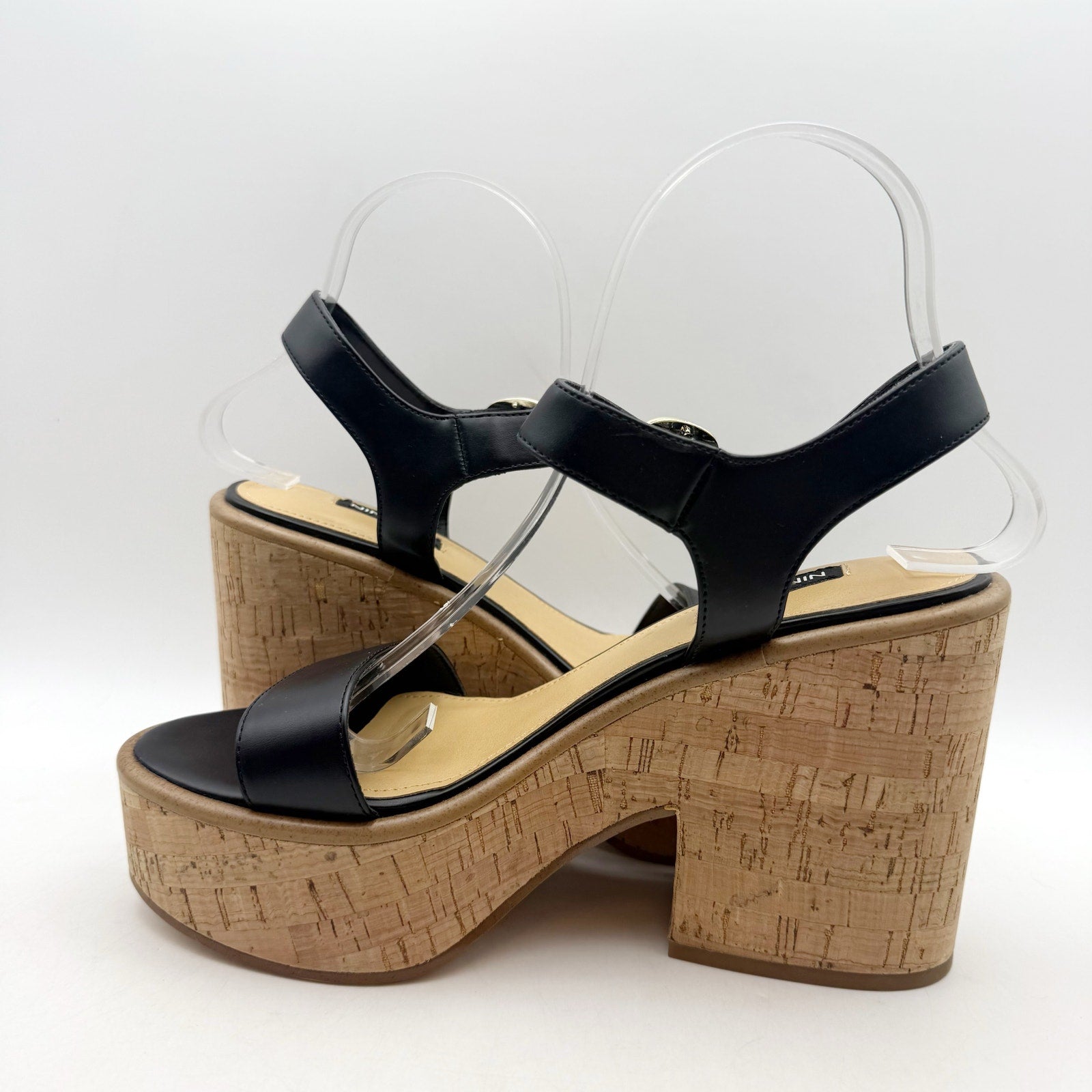 Nine West Womens Amye Platform Sandals US 8 Black Vegan Leather NWOB