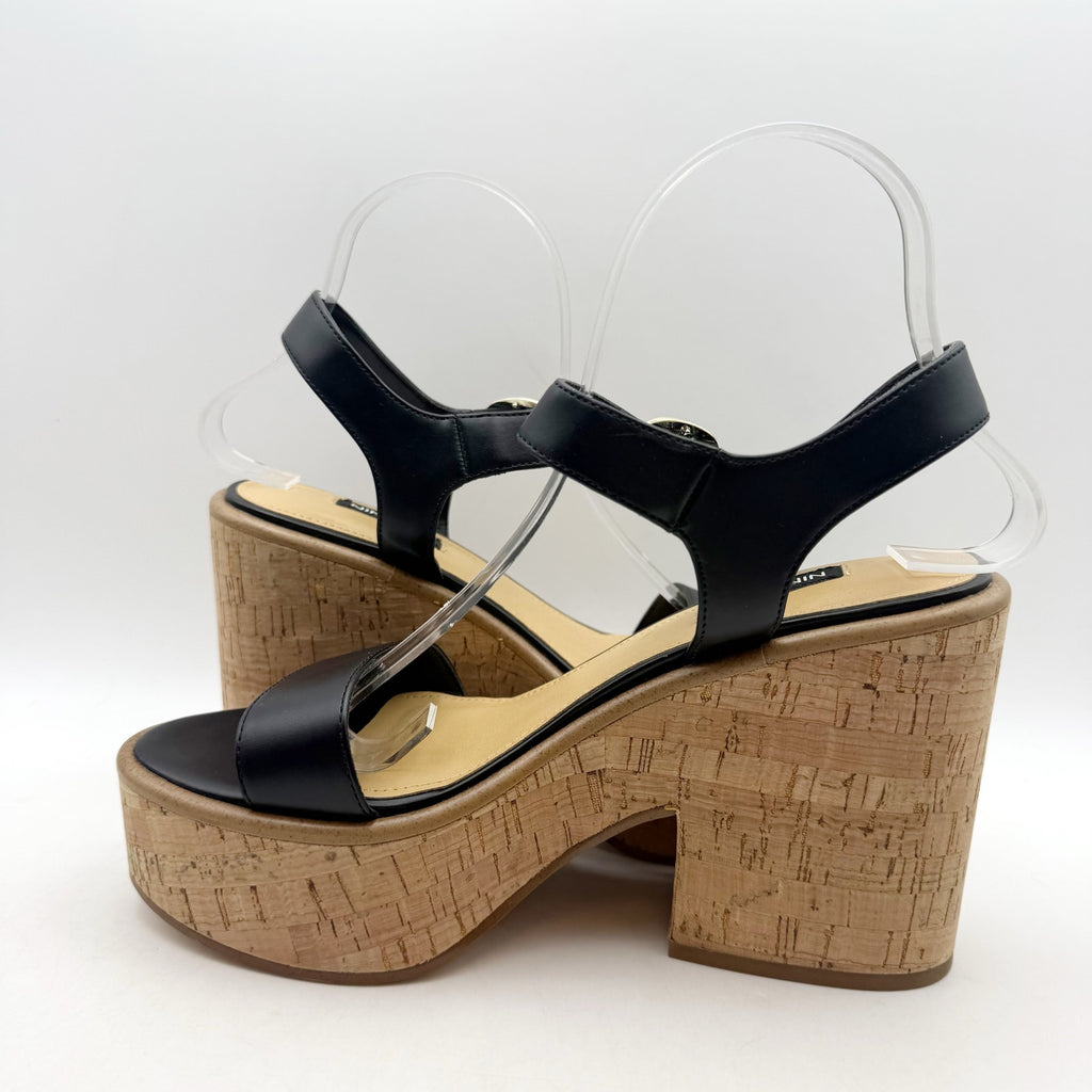 Nine West Womens Amye Platform Sandals US 8 Black Vegan Leather NWOB