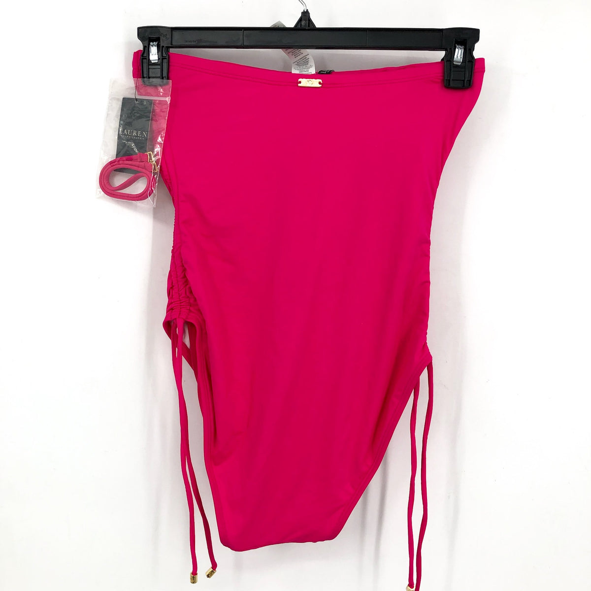 LAUREN RALPH LAUREN Bandeau One Piece Swimsuit Size 8 Pink Beach Club Ruched NWT