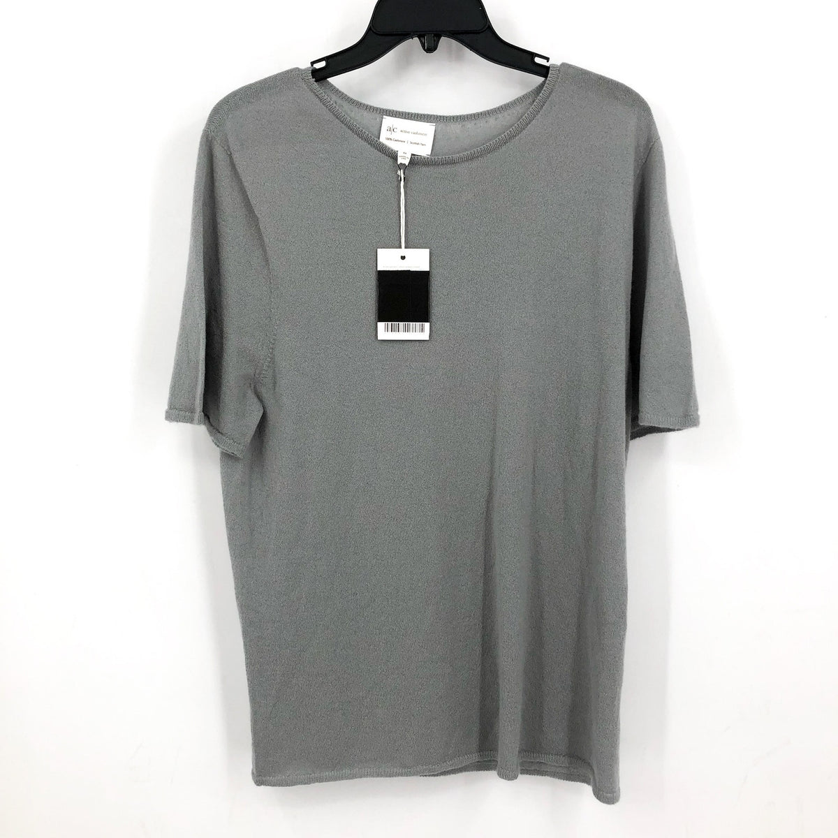 ACTIVE CASHMERE Men's Fine Cashmere T-Shirt Medium Light Grey Short Sleeve NWT