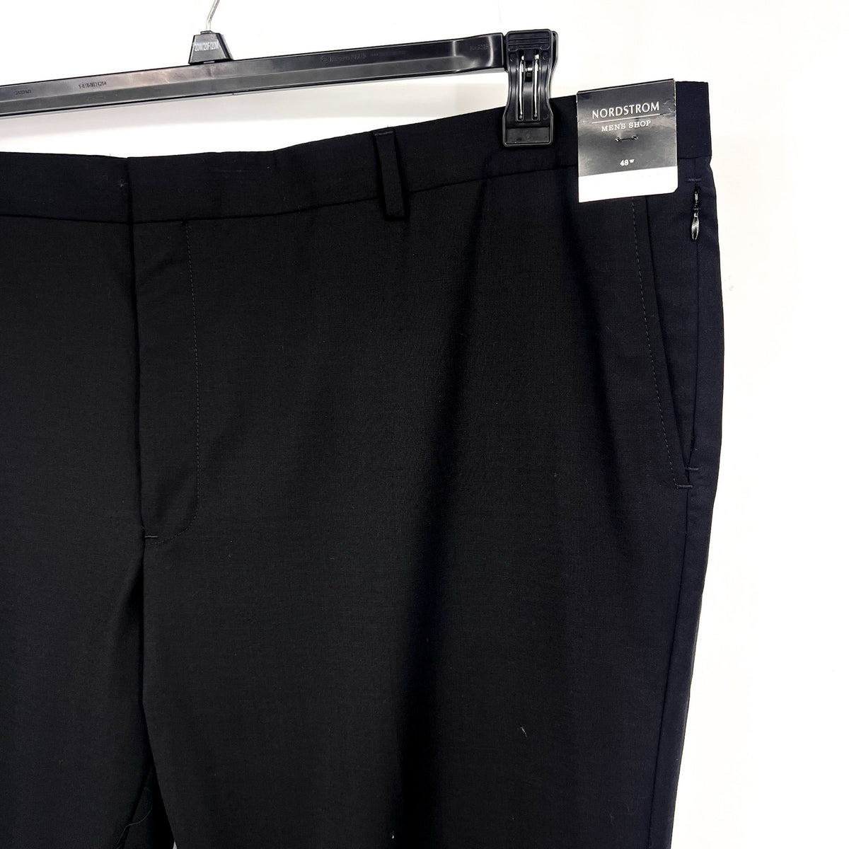 NORDSTROM Men's Trim Fit Dress Pants 48R Black Stretch Wool Tech-Smart NWT