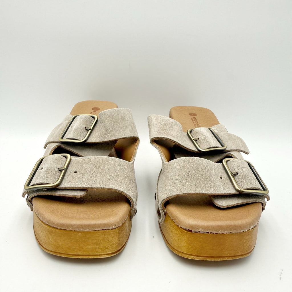Eric Michael Womens Austin Clogs Sandals EU 38 US 7-7.5 Beige Grey Suede NWOB