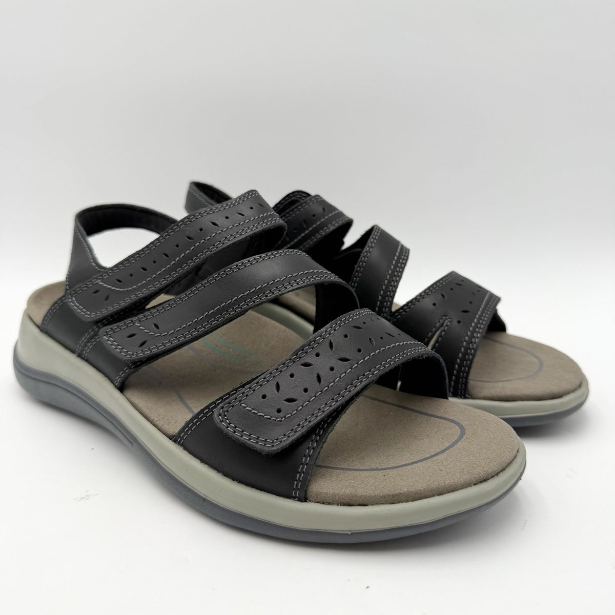 OrthoFeet Womens Naxos Sandals Size 8 Wide Black Leather Comfort NIB