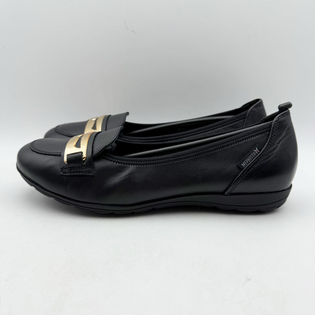 Mephisto Womens Electra Flats EU 38.5 US Size 8.5 Black Leather NIB