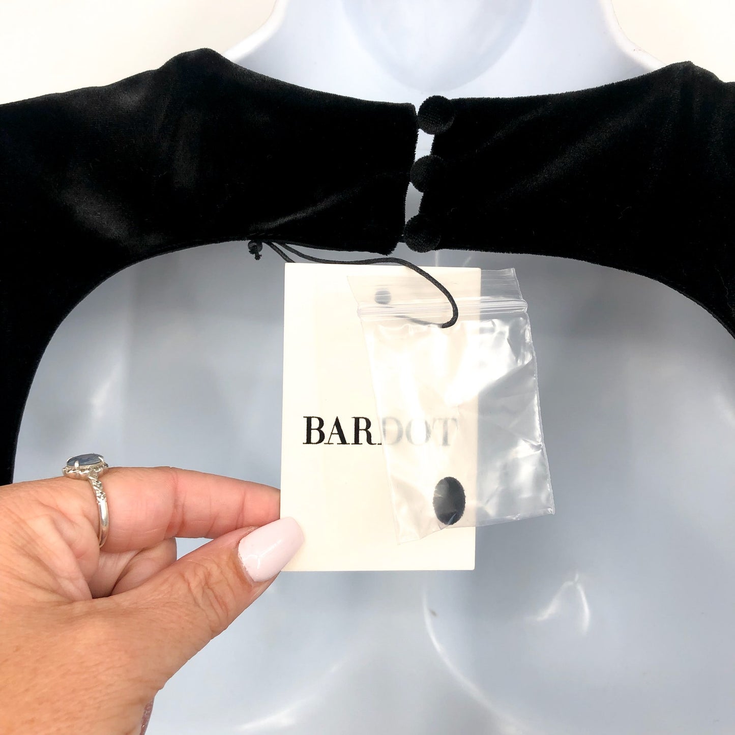 BARDOT Women's Kasra Velour Mini Dress XS US 2 Black Bell Sleeves Cut Out NWT