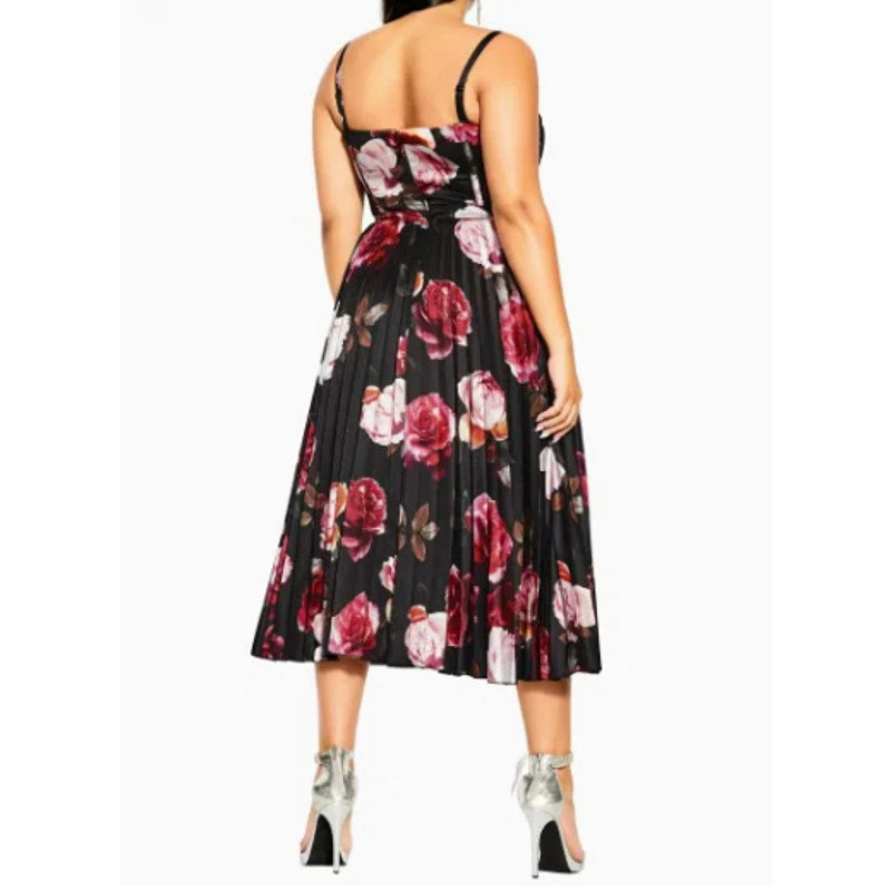 CITY CHIC Rich Bloom Party Dress Medium Size 18 Black Floral Midi Straps NWOT