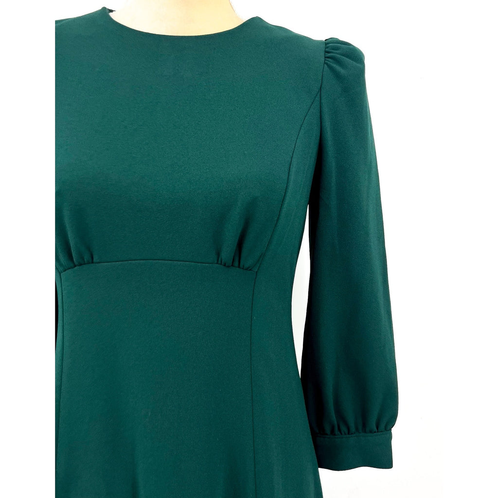 CALVIN KLEIN Scuba Crepe Midi Dress Size 4 Malachite Green 3/4 Puff Sleeve NWT