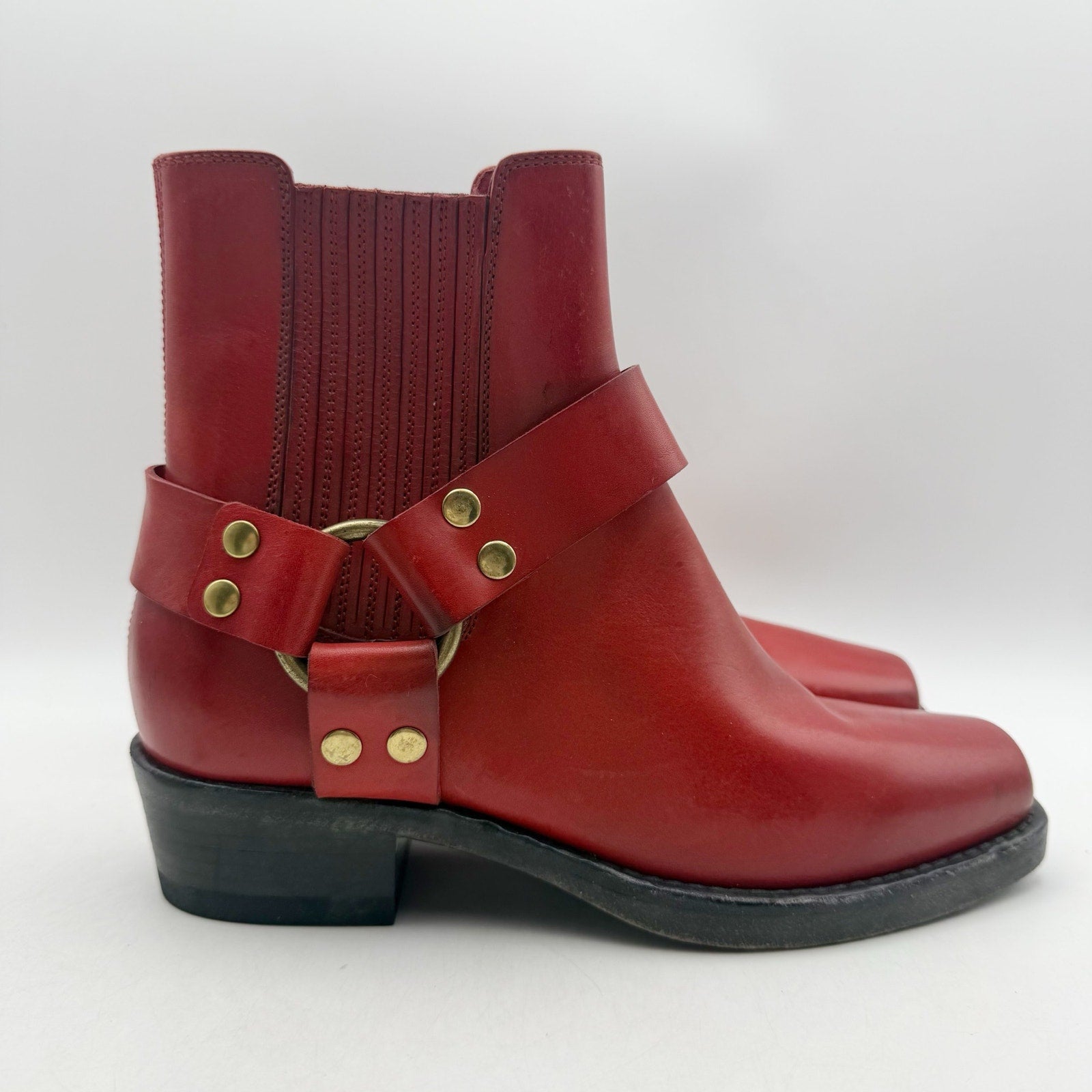RE/DONE Womens Cavalry Ankle Boots EU 40 US 10 Red Leather NWOB