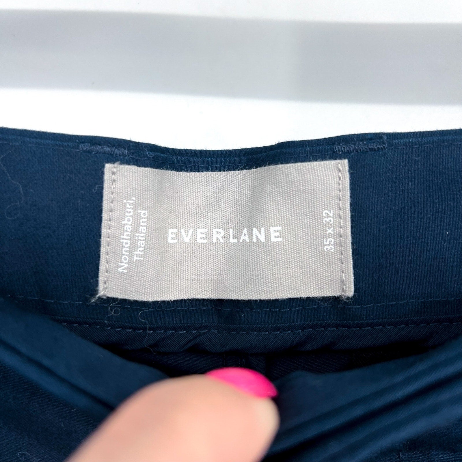 EVERLANE Mens Air Chino Pants 35x32 Navy Blue Stretch Cotton Poplin Slim Fit NWT