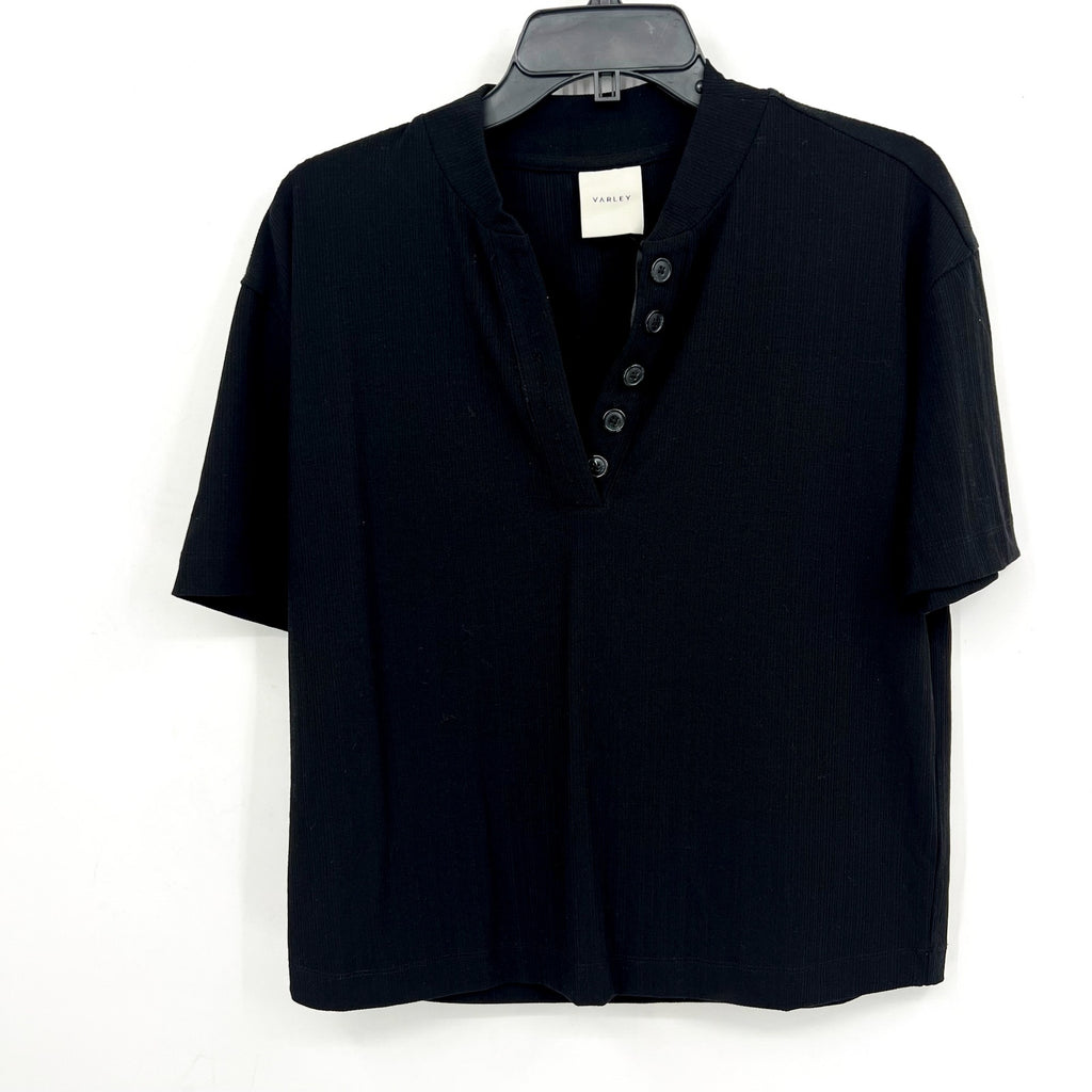 VARLEY Women's Kasey Mock Placket Rib Tee Small Black Short Sleeve NWT