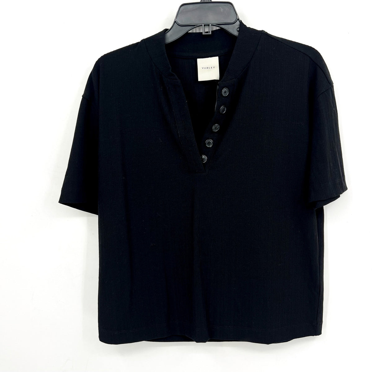 VARLEY Women's Kasey Mock Placket Rib Tee Small Black Short Sleeve NWT
