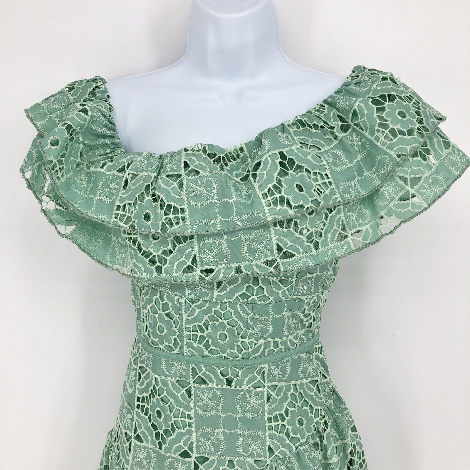 ASOS DESIGN One Shoulder Midi Dress Small Sage Green Patched Lace Ruffle NWOT