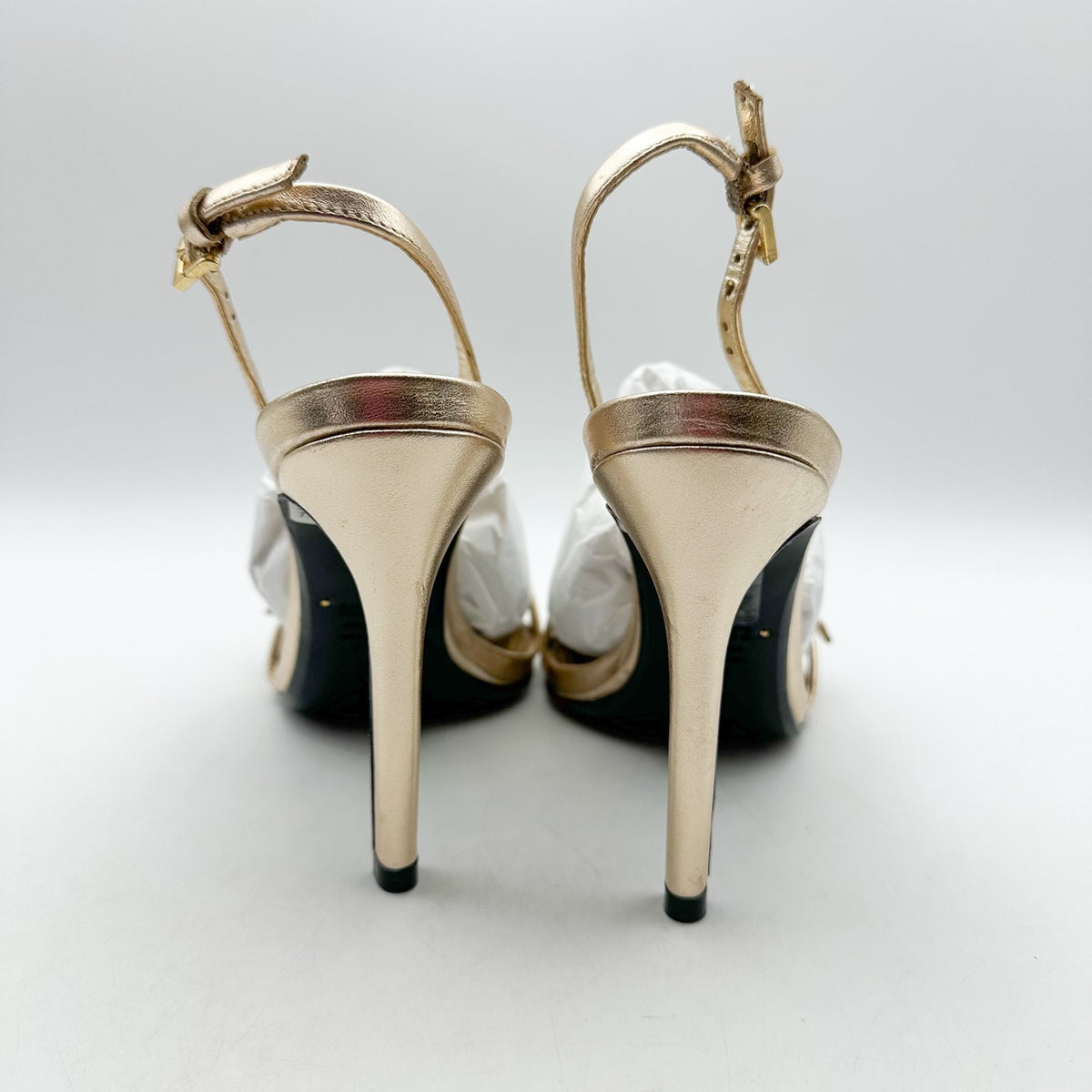 SCHUTZ Womens Aurora Sling Heeled Sandals Size 7.5 Platina Gold Stiletto NWOB