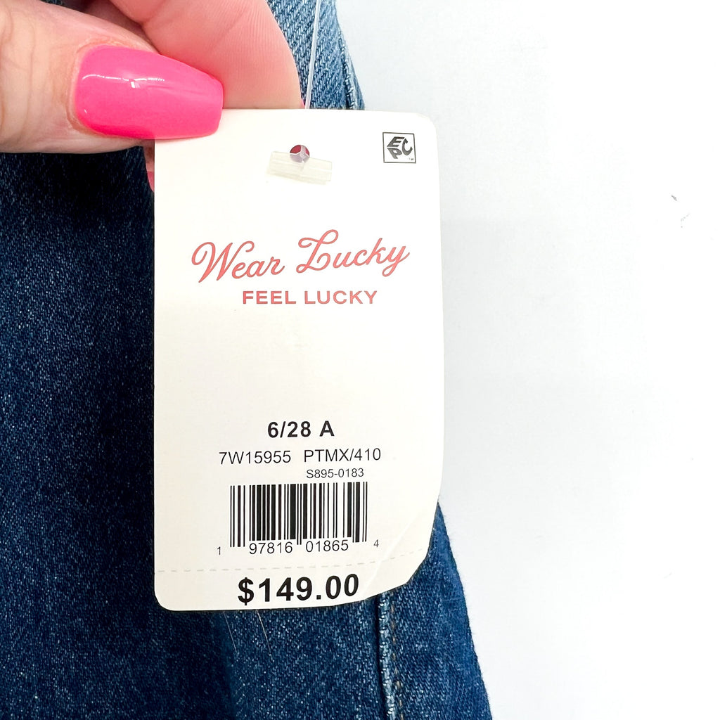 LUCKY BRAND Women's Patched Boy Jeans Size 6 28A Blue Button-Fly Mid-Rise NWT