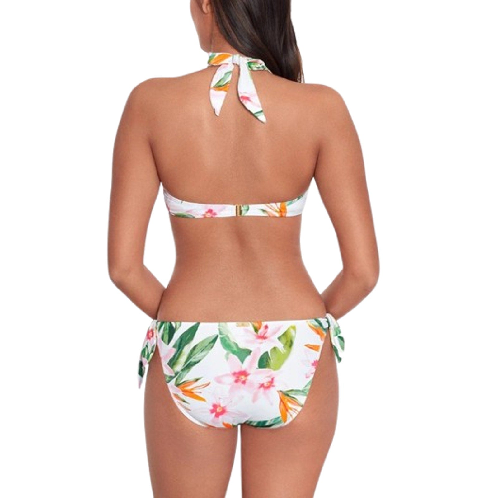 LAUREN RALPH LAUREN Hipster Bikini Bottom Size 16 White Pink Floral Side-Tie NWT