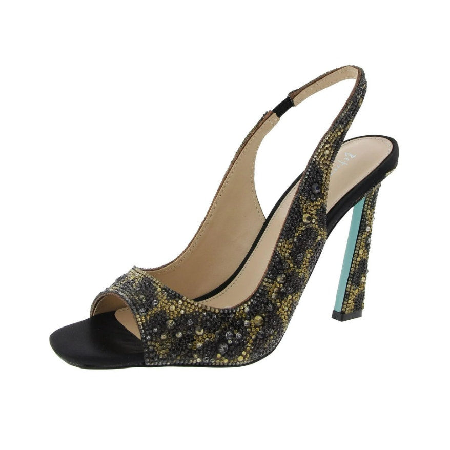 Betsey Johnson Womens Mina Heeled Sandals US 6 M Black Gold Rhinestone NWOB