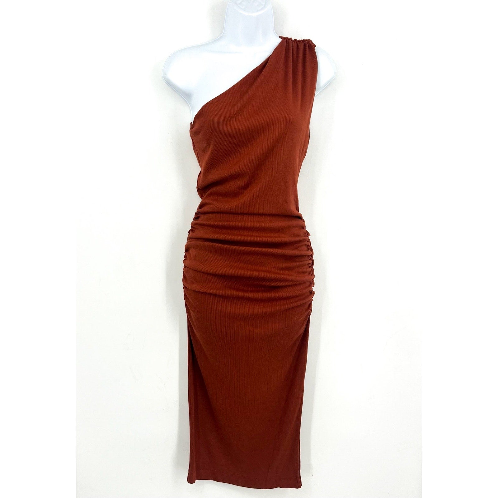 MICHAEL STARS Womens Andrea Midi Dress Small Rustic Orange One Shoulder NWT