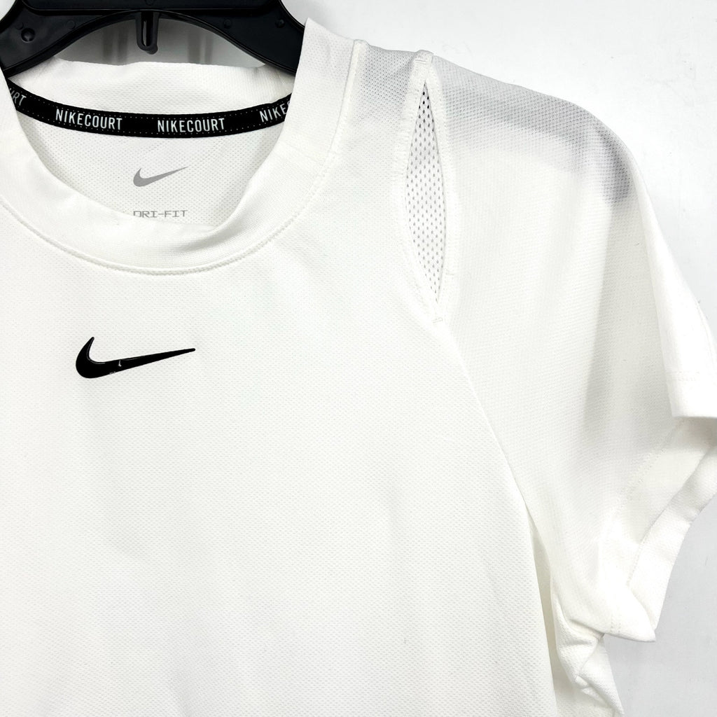 NIKE Womens Court Advantage Tennis T-Shirt Large White Short Sleeve Dri-Fit NWOT