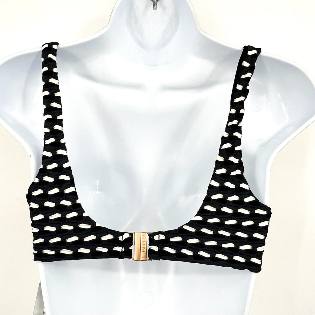 SEAFOLLY Women's Mala Ring Front Tank Bikini Top Size 6  Black Printed NWT