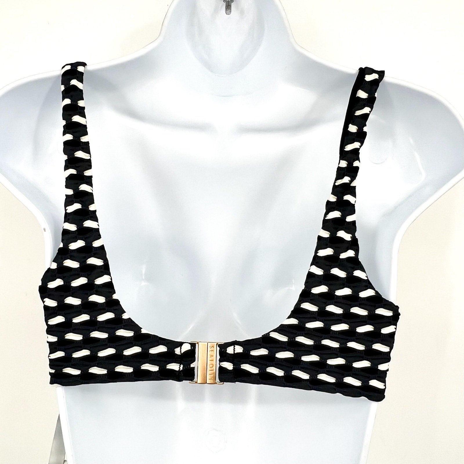 SEAFOLLY Women's Mala Ring Front Tank Bikini Top Size 6  Black Printed NWT