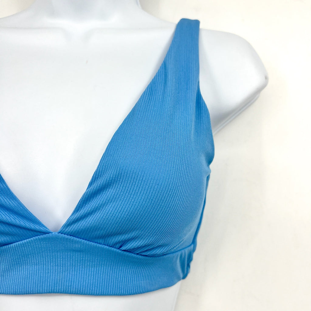 MAAJI Women's Long Line Triangle Bikini Top Medium Allure Blue Lace Up Back NWT