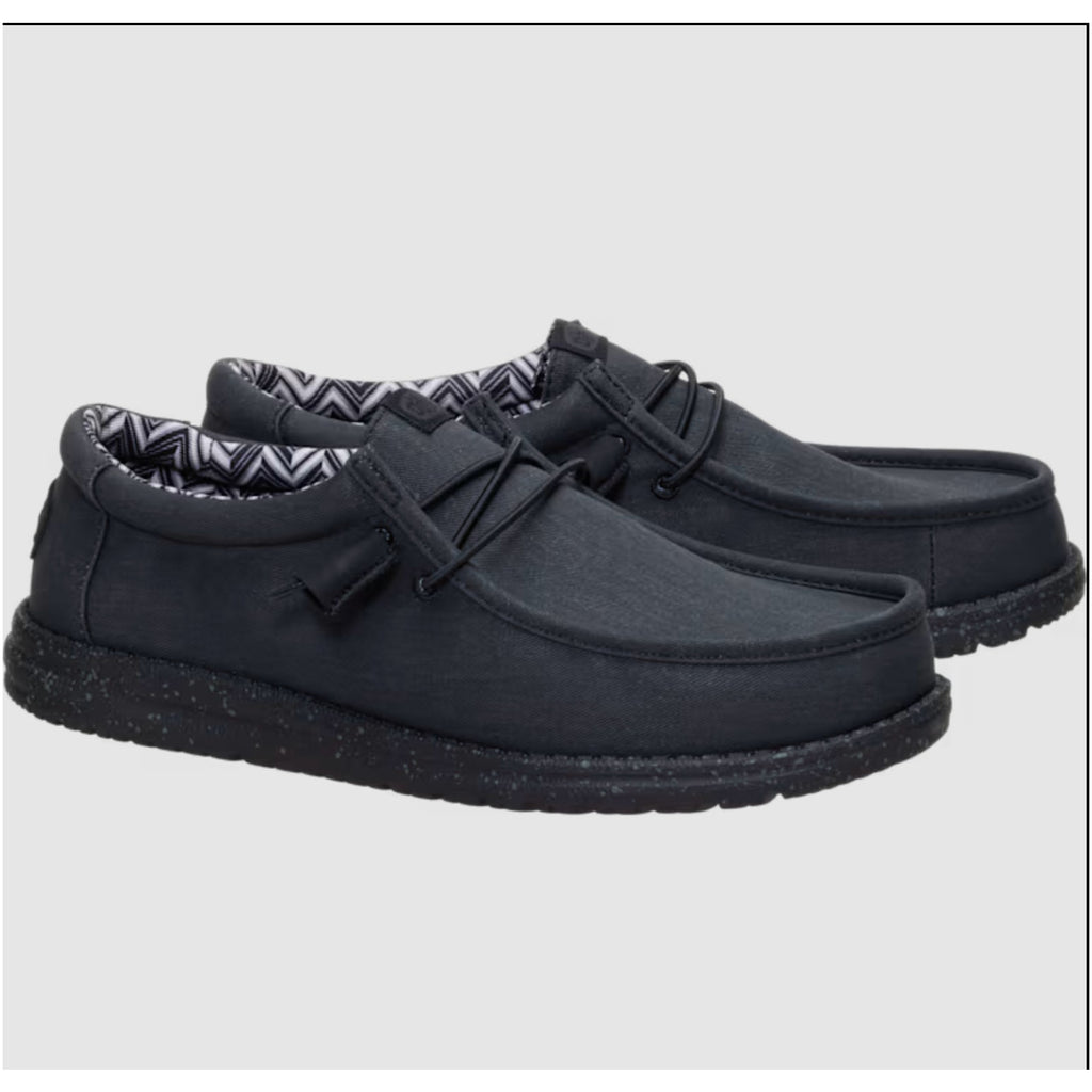Hey Dude Mens Wallly Stretch Shoes US 15 Wide EU 48 Black Canvas Slip On NIB