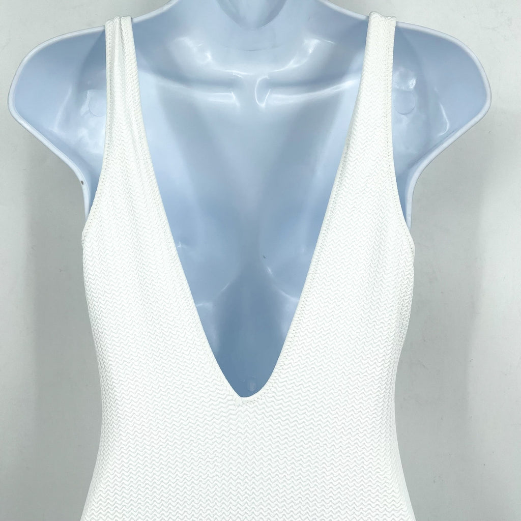SEAFOLLY Womens Sea Dive Deep V Neck One Piece Swimsuit Size 8 White Stretch NWT