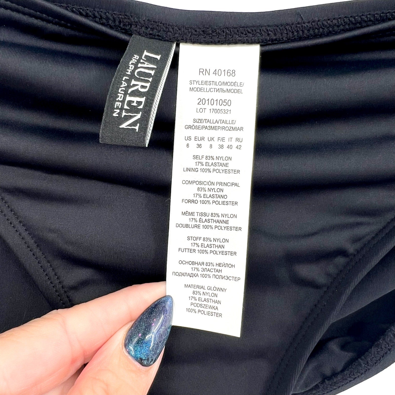 LAUREN RALPH LAUREN Beach Club Hipster Bikini Bottoms Size 6 Black Swim NWOT